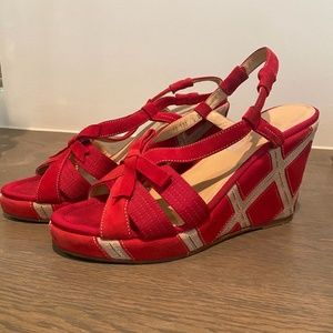 Ferragamo High Heel Suede Wedge Sandals